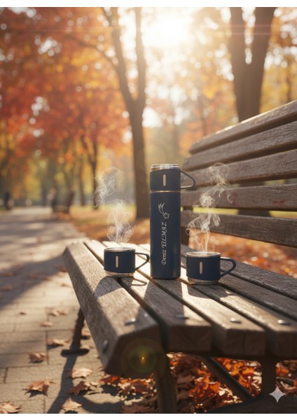 Kahve Termosu 500ML 3 Bardaklı Premium Paslanmaz Çelik Sıcak Tutan Termos Çanta Hediyeli