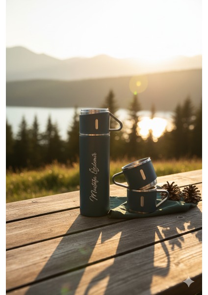 Çelik Termos 500ML 3 Bardaklı A+ Kalite Kahve Termosu Kamp Termosu Seti Çantalı Hediye