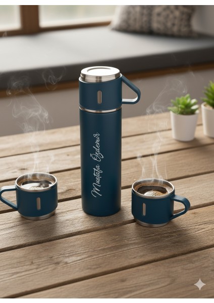 3 Bardaklı Termos 500ML Sıcak Tutan Paslanmaz Çelik Kahve Çay Termosu Çantalı Hediye