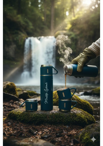 Çelik Termos Bardak 500ML 3 Bardaklı Set A+ Kalite Paslanmaz Çelik Kahve Termosu Çantalı