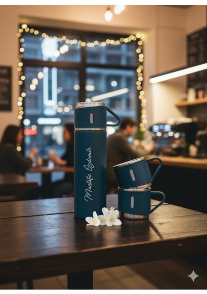 Çelik Termos 500ML 3 Bardaklı Sıcak Tutan Kahve Termosu Premium A+ Kalite Hediye Çantalı