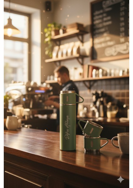 Premium Termos Bardak 500ML 3 Bardaklı Set Paslanmaz Çelik Kahve Termosu Çanta Hediye