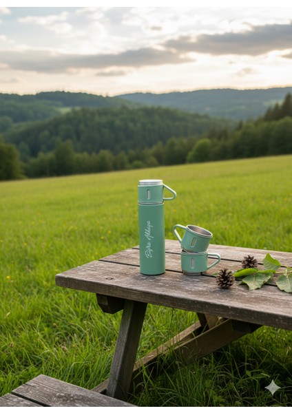 Su Termosu 500ML 3 Bardaklı A+ Kalite Set Paslanmaz Çelik Kahve Termosu Hediye Çantalı