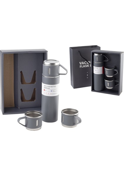 3 Bardaklı Metal Termos Seti Metal 0,50 L Lacivert