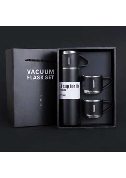 Paslanmaz Çelik Termos Mavi Renk 3 Bardaklı Termos Seti Vakumlu Termos Set Içecek 500 ml Paslanmaz Ç fırsatları