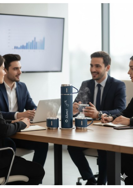 Premium 3 Bardaklı Termos Seti 500ML Paslanmaz Çelik Kahve Termosu Çay Termosu Hediye Çantalı