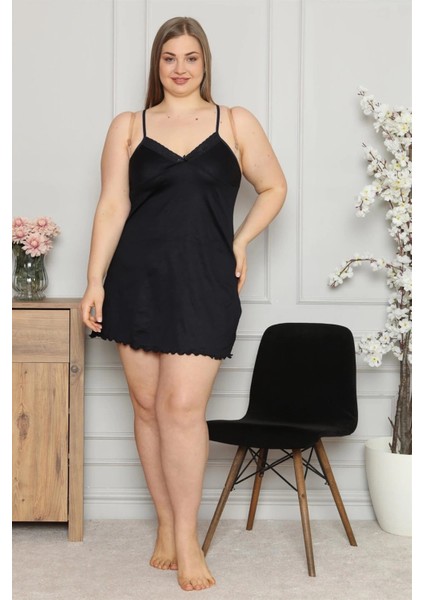 Kadın Pamuklu Ip Askılı Büyük Beden Gecelik