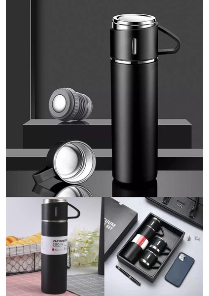 Kişiye Özel Isim ve Baskılı Logolu 3 Bardaklı Set Vakumlu Termos Çelik 0,50 L Mavi Tr fiyatları