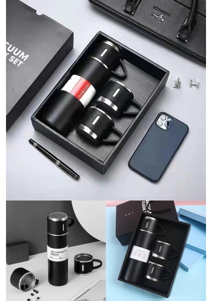 Kişiye Özel Isim ve Baskılı Logolu 3 Bardaklı Set Vakumlu Termos Çelik 0,50 L Mavi Tr fırsatları