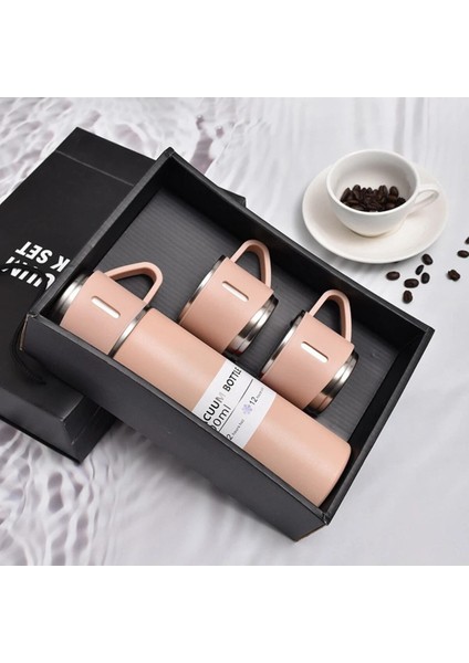 Paslanmaz Çelik Çift Katmanlı 500 ml 3 Bardaklı Set Termos Sıcak Soğuk Termos Içecek 500 ml Çelik Me