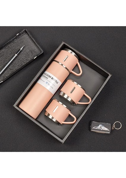 Paslanmaz Çelik Çift Katmanlı 500 ml 3 Bardaklı Set Termos Sıcak Soğuk Termos Içecek 500 ml Çelik Me fiyatları