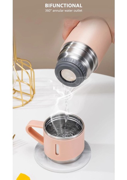 Paslanmaz Çelik Çift Katmanlı 500 ml 3 Bardaklı Set Termos Sıcak Soğuk Termos Içecek 500 ml Çelik Me fırsatları