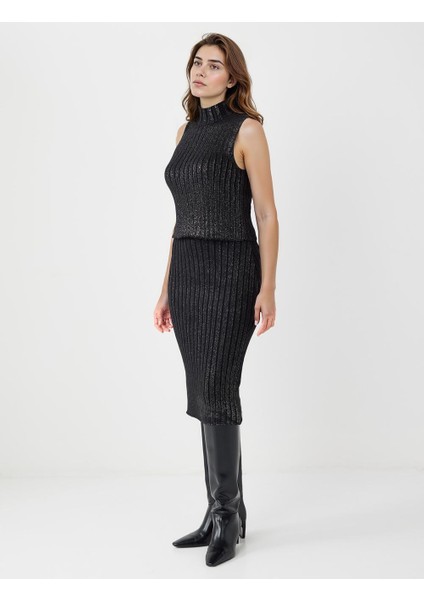 Siyah Normal Bel Pamuklu Midi Triko Etek modelleri