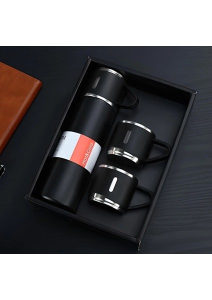 500 ml Termos 3 Bardaklı Paslanmaz Çelik Kahve Termosu Sıcak Tutan Termos Çantalı Hediye fiyatları