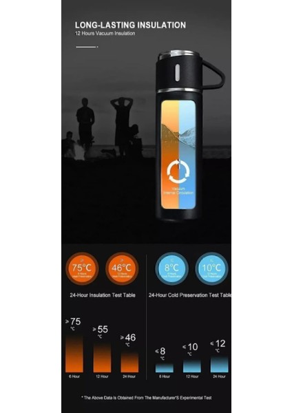 Vacuum Çelik Termos 3 Bardakli 500 ml Içecek 500 ml Çelik Pembe 12 Saat Kutulu