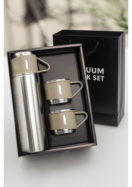 Özel Kutusunda 3 Bardaklı 500 ml Çelik Termos 0,50 L Içecek Paslanmaz Çelik Pembe 12 Saat Kutulu