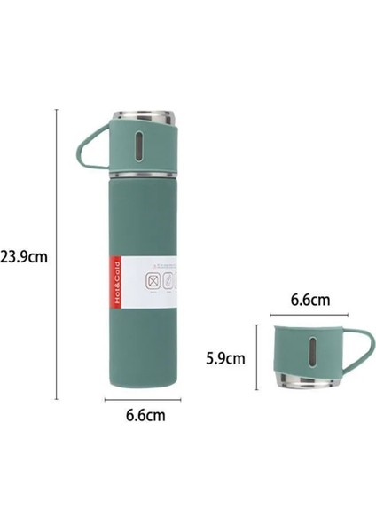 Termos Paslanmaz Çelik 3 Bardaklı Siyah Renk Set Içecek 500 ml Paslanmaz Çelik Siyah 12 Saat