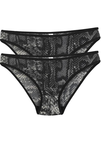 Kadın Siyah Yılan Desenli 2'li Slip