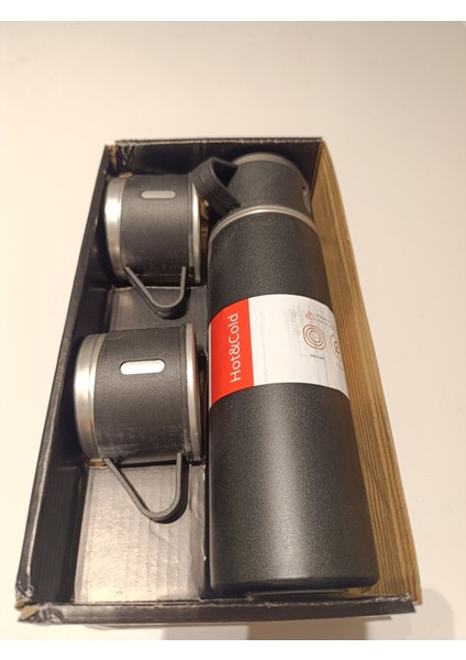 Paslanmaz Çelik 4 Shot Bardaklı Matara Seti ALK2669 >550 ml Belirtilmemiş Kahverengi