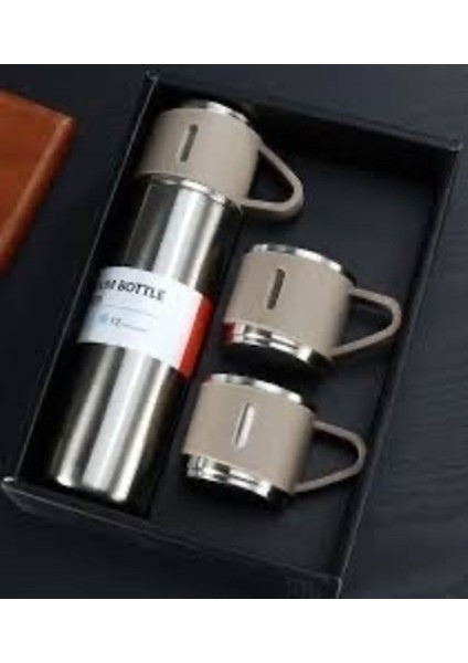 Paslanmaz Çelik 3 Termos Bardaklı Çift Yalıtımlı Vakumlu Termos Seti Damlatmaz - Hediye Kutulu Içece