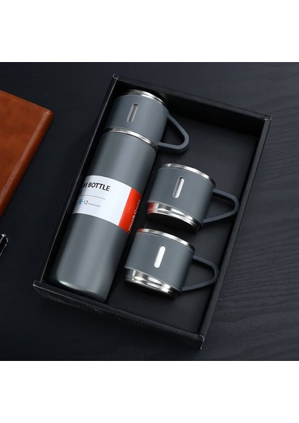 500 ml Çelik Termos 3 Bardaklı Set Premium Kahve Termosu Çay Termosu Hediye Çantalı