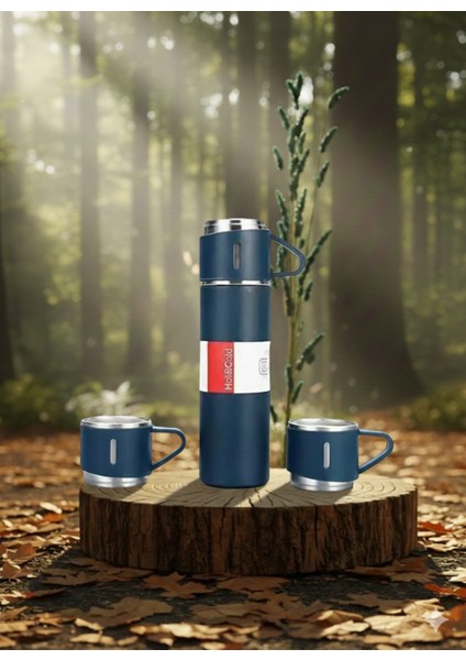 Küçük Termos 500ML 3 Bardaklı A+ Kalite Paslanmaz Çelik Kahve Termosu Çantalı Hediye