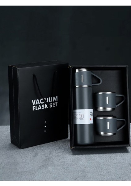 500ML Business Vacuum 3 Bardaklı Termus 500 ml 12 Saat Sıcak 12 Saat Soğuk Kalma Garantisi 450-550 M