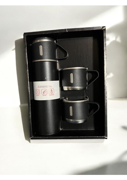 Vacuum Termos Paslanmaz Çelik 500 ml Sıcak-Soğuk Termos Seti 3 Bardaklı Içecek 500 ml Paslanmaz Çel