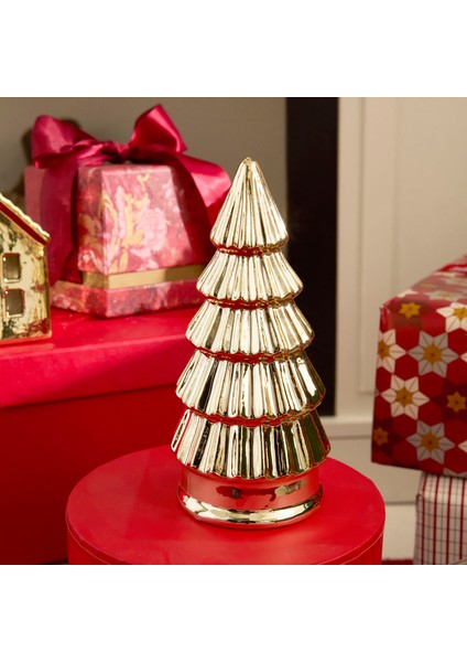 Karaca New Year Yılbaşı Christmas Tree Dekoratif Obje Gold 7,8 x 7,8 x 16,5 cm