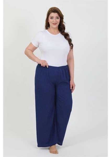 Kadın Büyük Beden Bürümcük Pantolon Saks