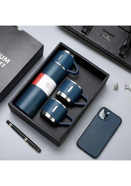 Termos Paslanmaz Çelik 3 Bardaklı Vakumlu Termos Set 500 Ml, 12 Saate Kadar Isı Koruma 450-550 ml Çe