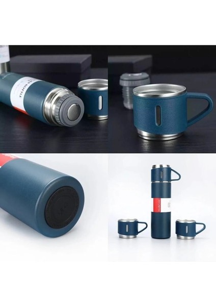 Termos Paslanmaz Çelik 3 Bardaklı Vakumlu Termos Set 500 Ml, 12 Saate Kadar Isı Koruma 450-550 ml Çe fırsatları
