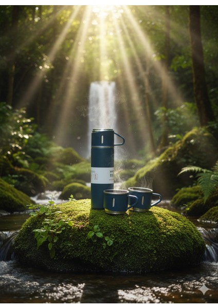 Paslanmaz Çelik Termos 3 Bardaklı Termos Seti Özel Kutulu Vakumlu Termos Set Çok Renkli 450-550 ml Ç