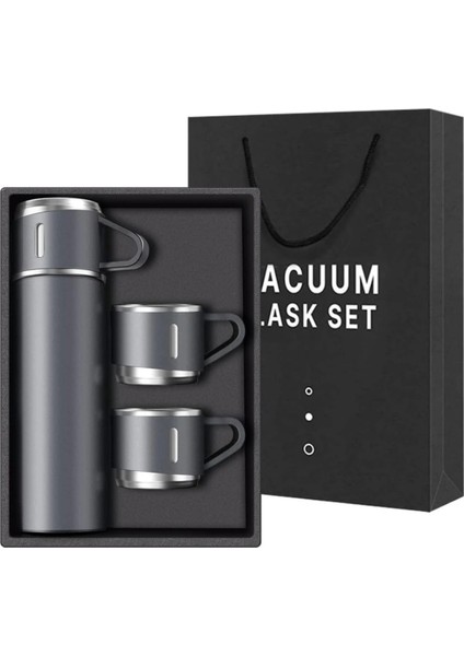 3 Bardaklı Termos Set 500ML A+ Kalite Çelik Termos Kahve Çay Termosu Çantalı Hediye