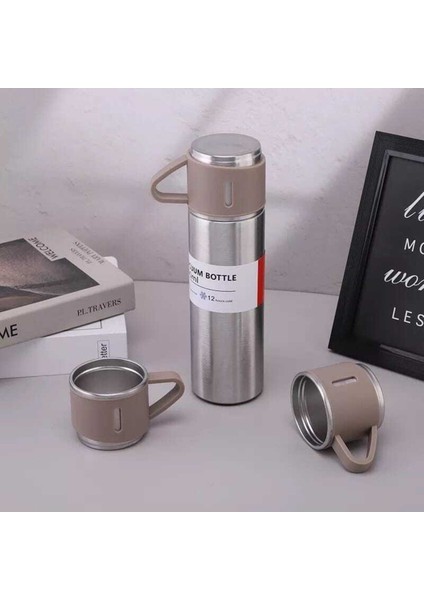 Paslanmaz Çelik Çift Katmanlı 500 ml 3 Bardaklı Set Termos Sıcak Soğuk Termos Içecek 500 ml Çelik Ye modelleri
