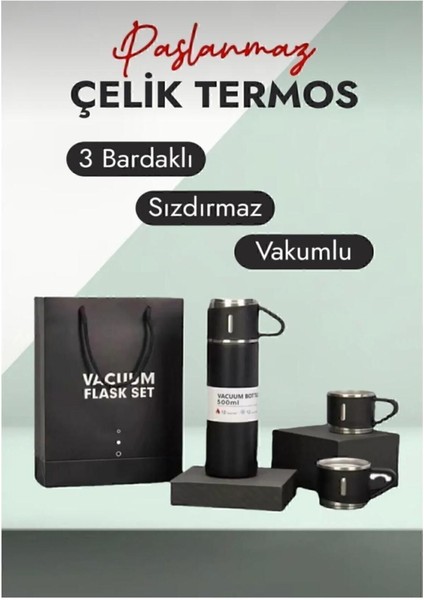 3 Bardaklı Termus, Paslanmaz Çelik Termos, Vakumlu Çanta Hediyeli Termos Içecek 500 ml Paslanmaz Çel fırsatları