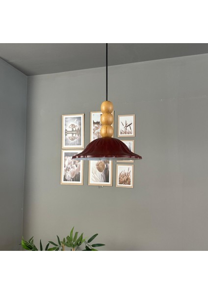 Ralivo Vişne Çürüğü Metal Avize Tekli Ahşap Üç Boncuk Başlık Mutfak Dekoratif Sarkıt Aydınlatma