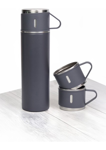 Özel Kutusunda 3 Bardaklı 500 ml Çelik Termos 0,50 L Içecek Paslanmaz Çelik Gümüş 12 Saat Kutulu fiyatları