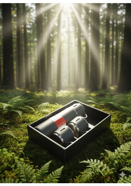 Özel Üretim Paslanmaz Çift Kat Çelik 3 Bardaklı Vakumlu Soğuk Sıcak Çanta Hediyeli Termos Set 550 ml