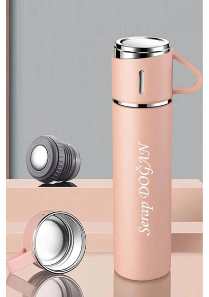 3 Bardaklı Termos 500ML Premium Kalite Paslanmaz Çelik Kahve Çay Termosu Hediye Çantalı