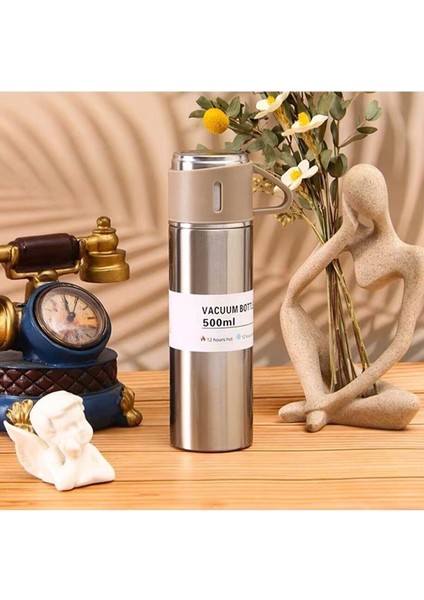 3 Bardaklı Kahve Termosu 500ML Set Paslanmaz Çelik Çay Termosu A+ Kalite Hediye Çantalı indirimleri