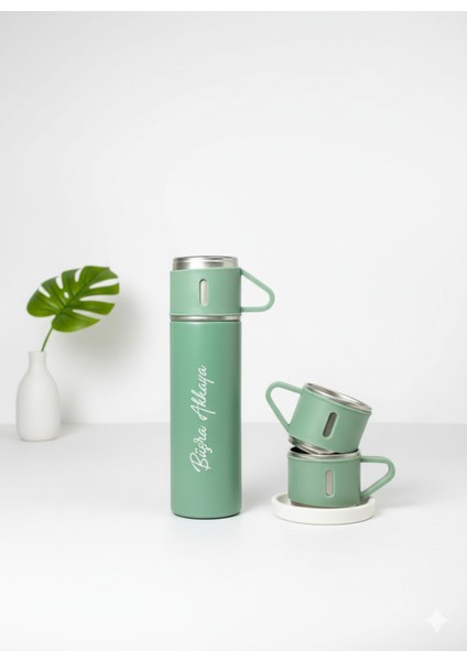 El Termosu 500ML 3 Bardaklı Set Paslanmaz Çelik Kahve Termosu A+ Kalite Hediye Çantalı