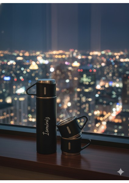 Kahve Termosu 500ML 3 Bardaklı Set A+ Kalite Paslanmaz Çelik Çay Termosu Kamp Termosu Çantalı