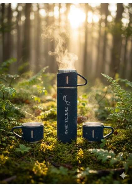 Çelik Termos Çay Termosu 500ML 3 Bardaklı Set Premium A+ Kalite Kahve Termosu Çanta Hediye