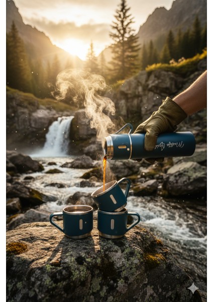 Sıcak Tutan Termos 500ML 3 Bardaklı Premium Paslanmaz Çelik Kahve Termosu Hediye Çantalı