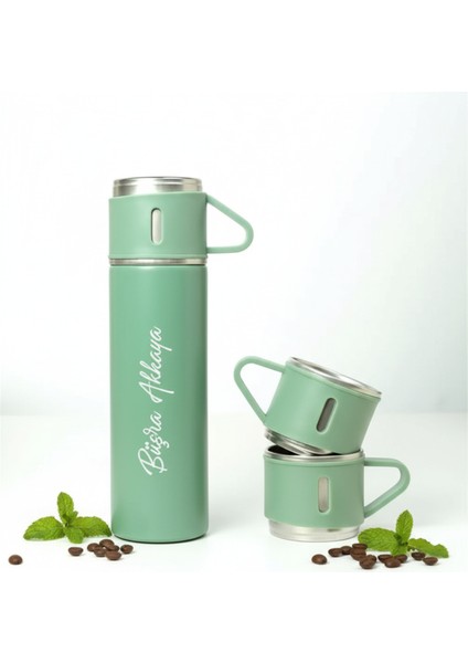 Premium 3 Bardaklı Çay Termosu 500ML Paslanmaz Çelik Kahve Termosu Çantalı Termos Seti