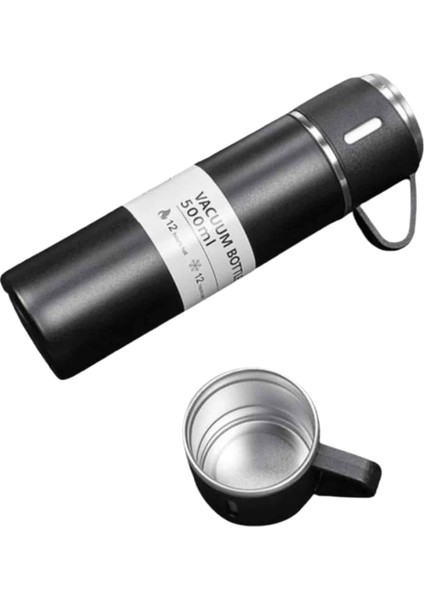 Premium 3 Bardaklı Çay Termosu 500ML Paslanmaz Çelik Kahve Termosu Hediye Çantalı Set