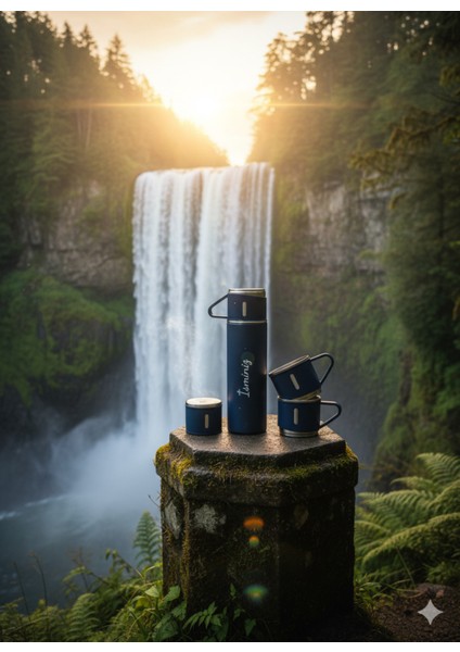 Bardaklı Termos 500ML A+ Kalite 3 Bardaklı Set Paslanmaz Çelik Kahve Termosu Çanta Hediye