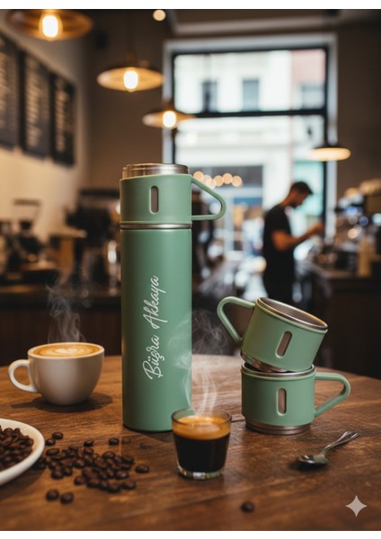 Su Termosu 500ML 3 Bardaklı A+ Kalite Paslanmaz Çelik Kahve Termosu Hediye Çantalı