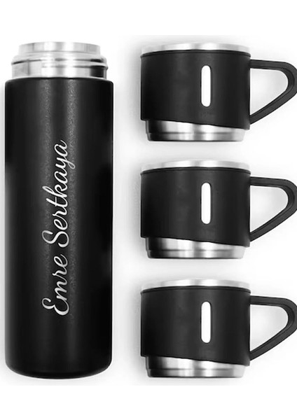 Paslanmaz Çelik Termos Siyah Renk 3 Bardaklı Termos Seti Vakumlu Termos Set >550 ml Içecek Paslanmaz fiyatları